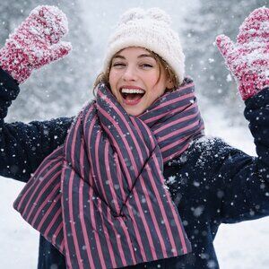 NWOT Maeve‎ Anthropologie Striped Puffer Scarf - Pink & Black - Cozy & Chic!